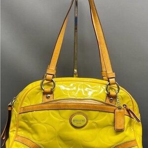 Coach Bright Yellow Patent Leather Shoulder Bag with Tan Trim- DO NOT PURCHASE